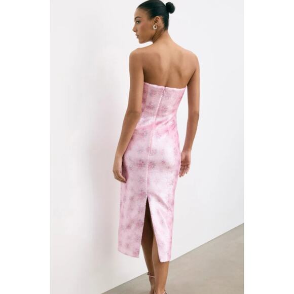 LoveShackFancy Stasia Sequin Midi Dress Floral Strapless Sparkle Flamenco Pink - Picture 6 of 16